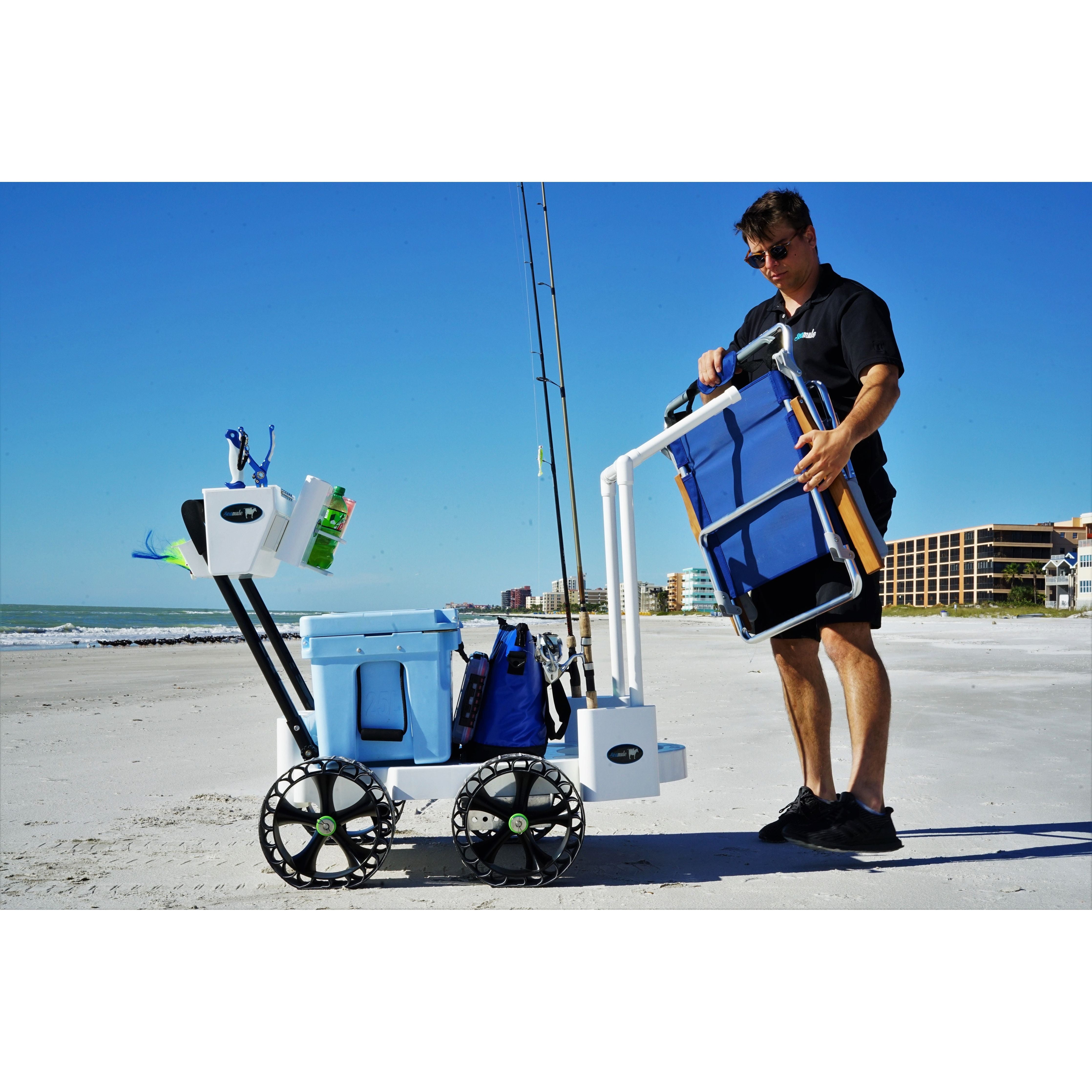 putting chairs on beach cart chair holder