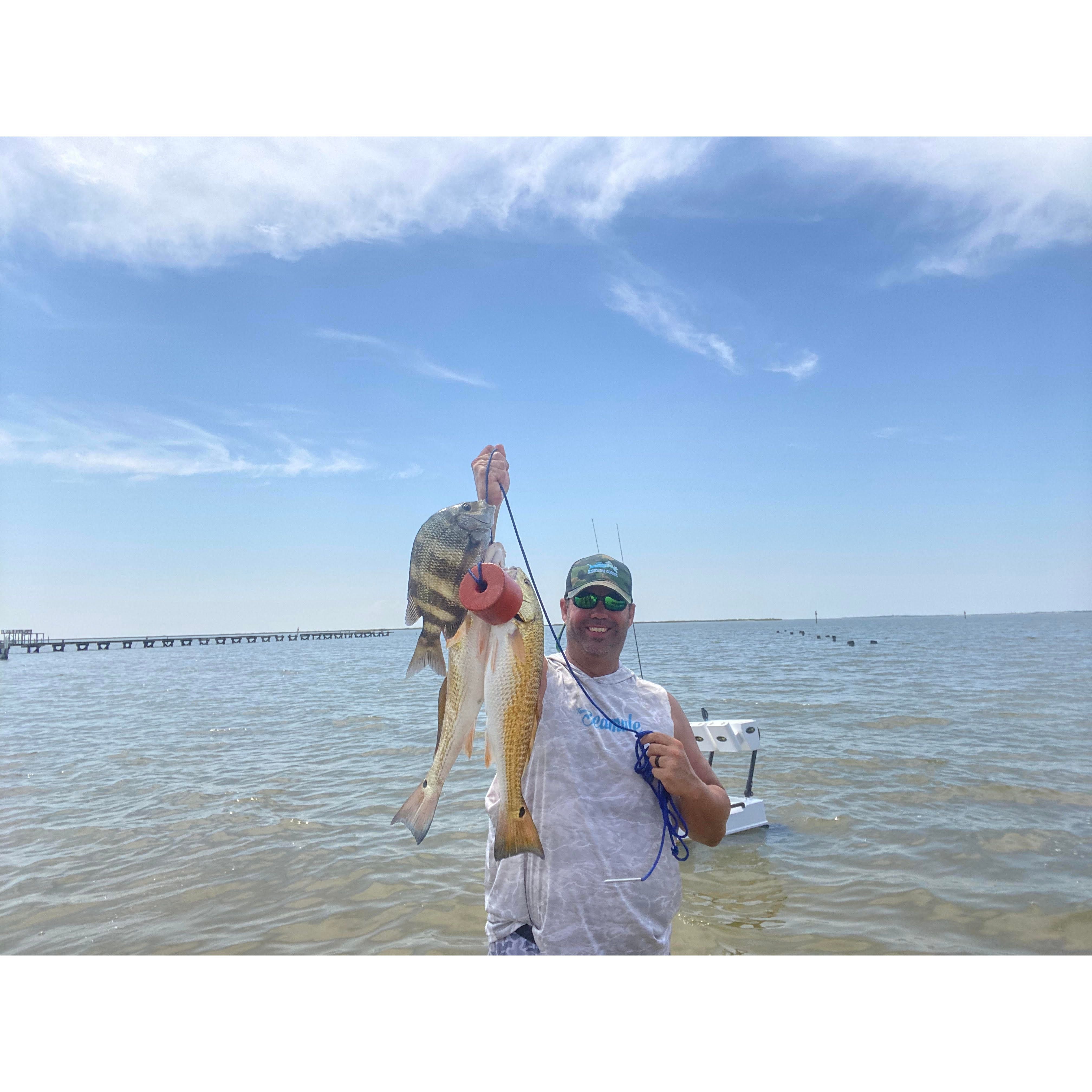 15' float stringer with fresh catches of the day